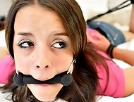 Tied Virgin Kacey is bound and gagged in the bedroom