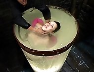 Water pounds the breasts of Alexa Von Tess